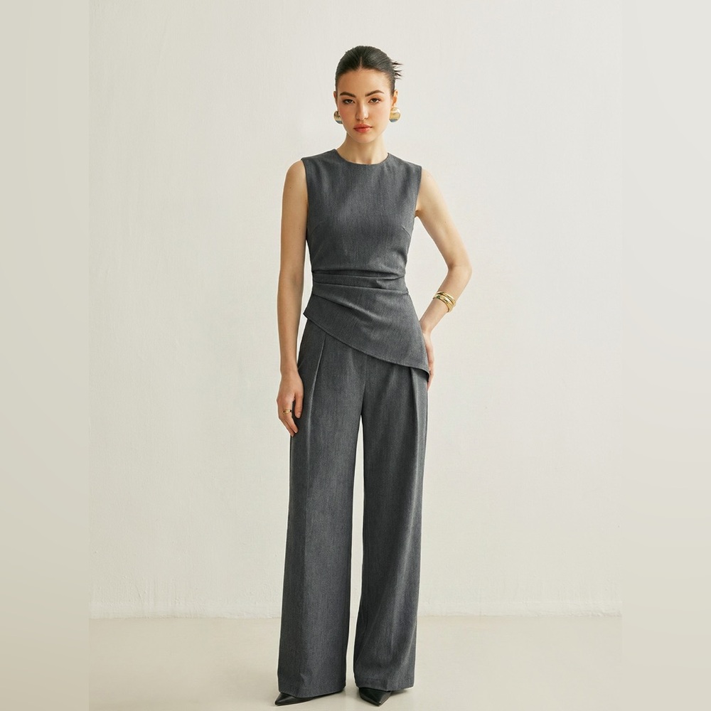 Commense Gray Sleeveless Wide-Leg set